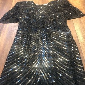 VTG American Night Colorful Sequin Black Cocktail  Dress 100% Natural Silk.Small